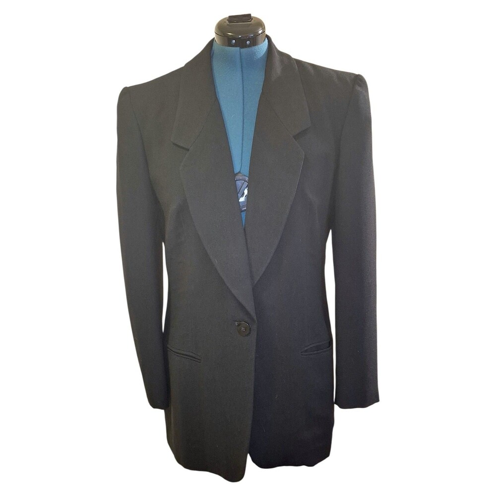 Evan Picone Blazer Jacket Womens Size 14 Black 1 Button Tapered Waist Lined